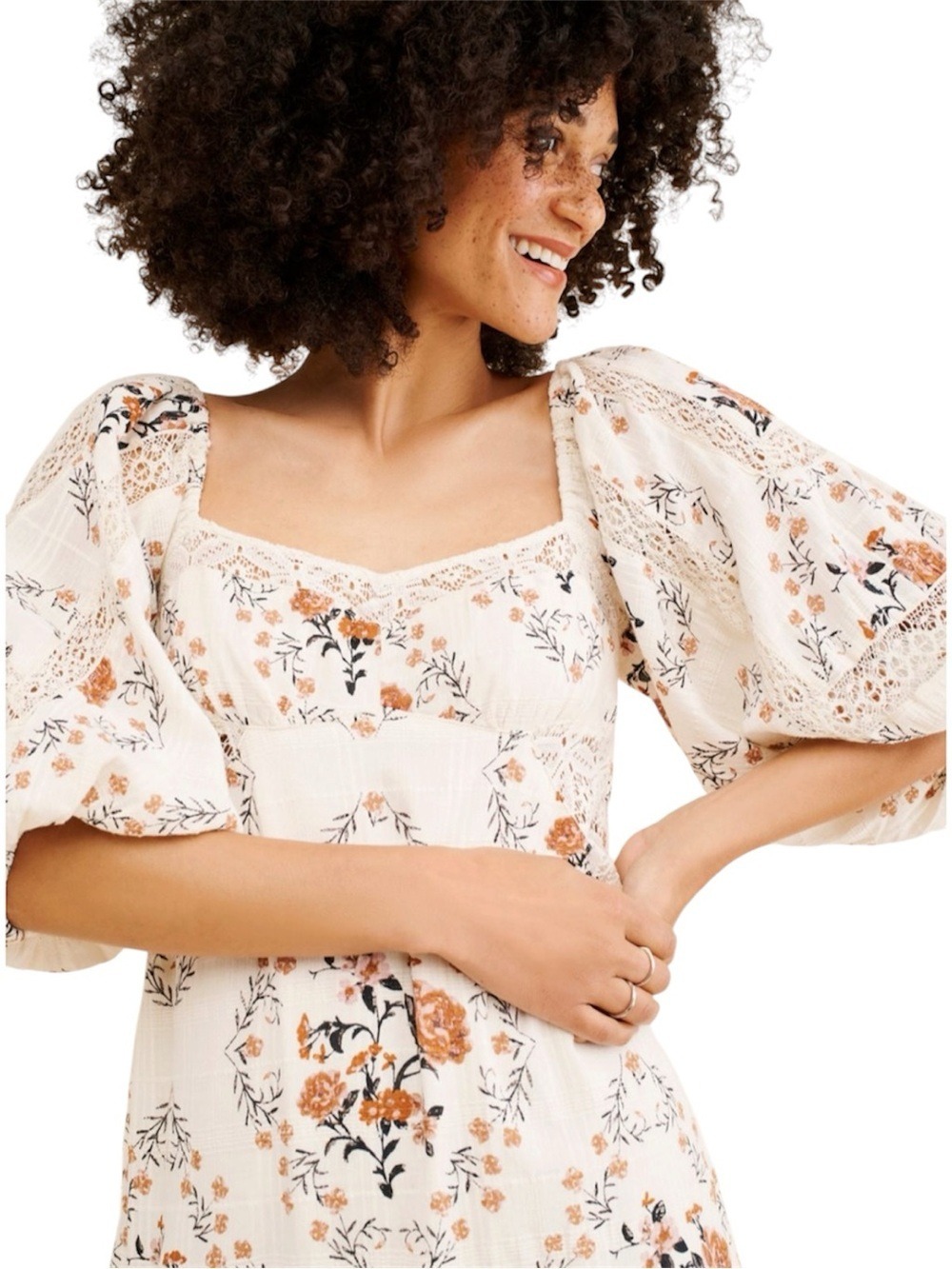 Free People All The Attitude Printed Maxi Dress Sz M Cottagecore Milkmaid Fairy - Picture 3 of 15